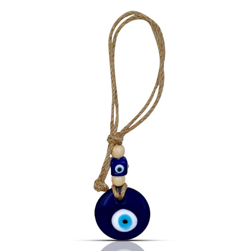 LINENSUTRA Handmade Turkish Evil Eye Blue Glass Hanging for Good Luck Prosperity Zodiac Success Health Wealth Office Home Decor Car Jute String with Multi Color Beads 2WB42315 - Image 1