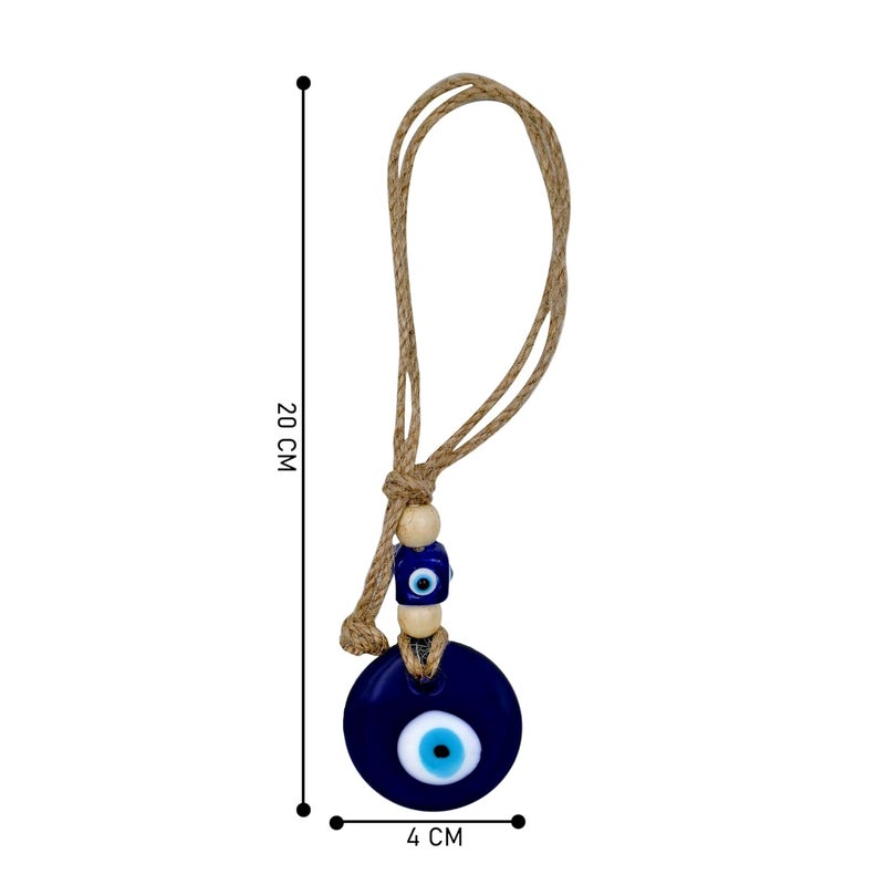 LINENSUTRA Handmade Turkish Evil Eye Blue Glass Hanging for Good Luck Prosperity Zodiac Success Health Wealth Office Home Decor Car Jute String with Multi Color Beads 2WB42315 - Image 5