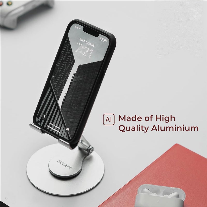 MegaStro ® Aluminum 360 Rotatable Phone/Tablet Stand (Under 10inch) - MVPmini | Adjustable, Sturdy, and Versatile | Universal Compatibility | Hands-Free Viewing (Metallic Grey) - Image 5