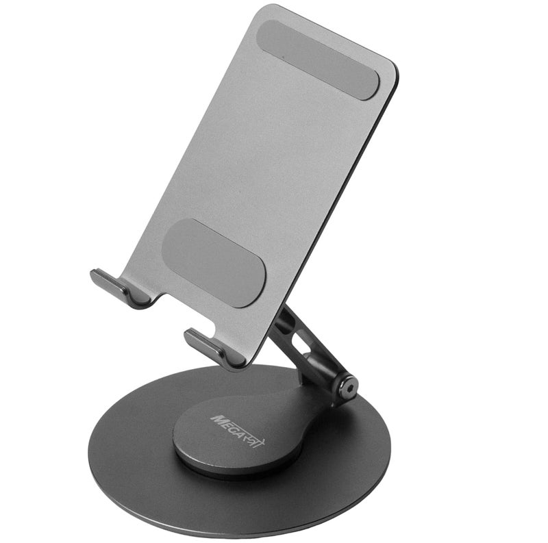 MegaStro ® Aluminum 360 Rotatable Phone/Tablet Stand (Under 10inch) - MVPmini | Adjustable, Sturdy, and Versatile | Universal Compatibility | Hands-Free Viewing (Metallic Grey) - Image 1