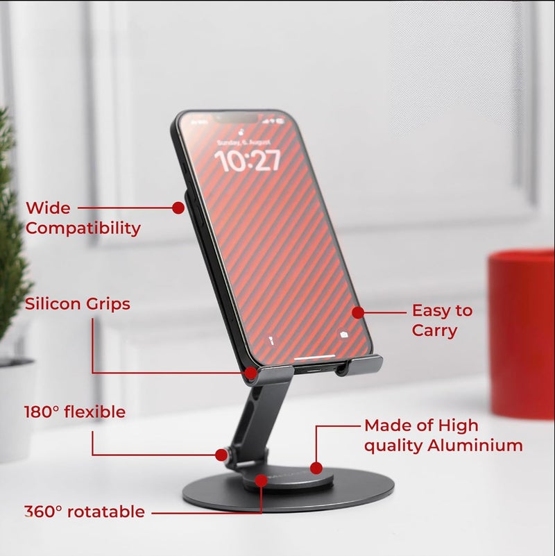 MegaStro ® Aluminum 360 Rotatable Phone/Tablet Stand (Under 10inch) - MVPmini | Adjustable, Sturdy, and Versatile | Universal Compatibility | Hands-Free Viewing (Metallic Grey) - Image 3