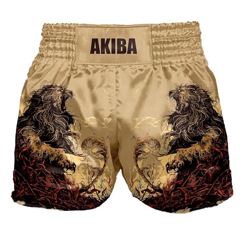 AKIBA مايو تاي كلاسيك شورتات الملاكمة للرجال والنساء (ذهب، XL)| MMA BJJ كيك بوكسينغ جربلينج تدريب شورتات | ساتين بوليستر فِت مريح فوق الركبة | خصر منخفض لملابس القتال الرياضية - Image 2