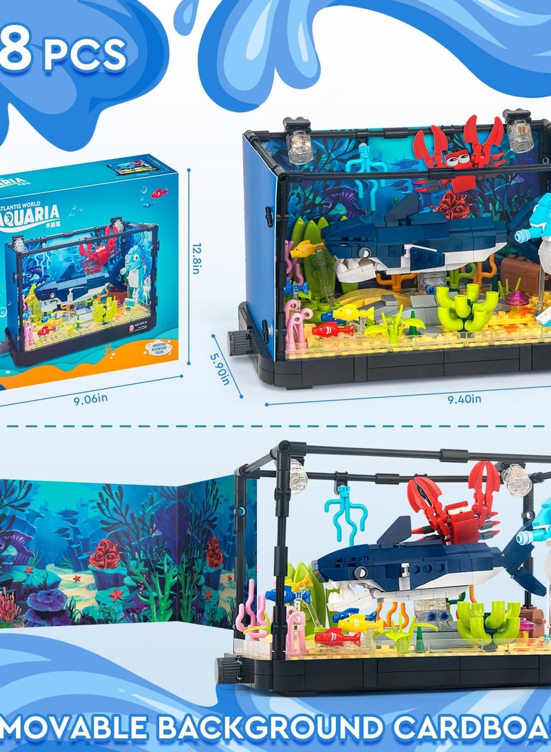Excefore Fish Tank Building Set, Creative Fish Aquarium with Shark, Collectible DIY Toy for Adults, Boys, and Girls Ages 8+, Includes Light, 648PCS. - Image 3