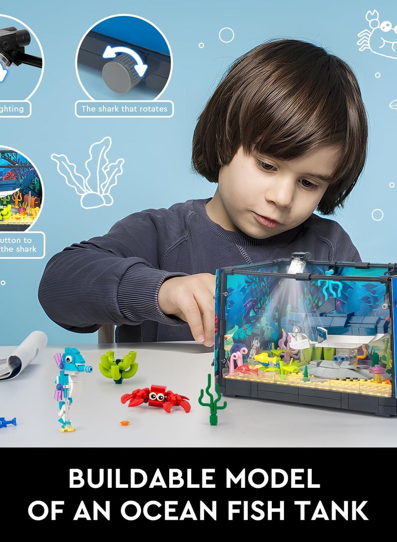 Excefore Fish Tank Building Set, Creative Fish Aquarium with Shark, Collectible DIY Toy for Adults, Boys, and Girls Ages 8+, Includes Light, 648PCS. - Image 5