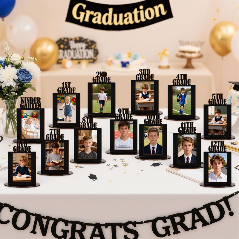 AceOrbit 13 Pcs K-12 Graduation School Photo Display Wooden Frame 5.5 x 8.75 Inch Memory Decorations Class of 2026 Picture Centerpieces Professional Photo Holder Set for Graduation Party Supplies - Image 3