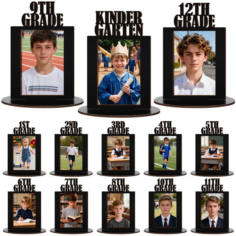 AceOrbit 13 Pcs K-12 Graduation School Photo Display Wooden Frame 5.5 x 8.75 Inch Memory Decorations Class of 2026 Picture Centerpieces Professional Photo Holder Set for Graduation Party Supplies - Image 1
