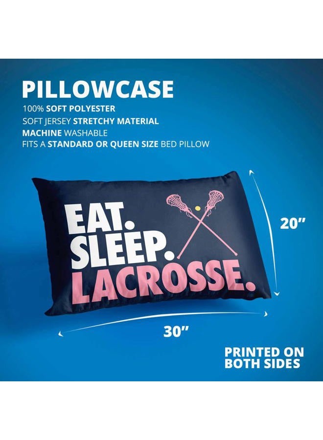 ChalkTalkSPORTS Eat Sleep Lacrosse Pillowcase | Girls Lacrosse Pillows by ChalkTalk Sports | Multiple Colors Blue lx-09066-NAVY - Image 2