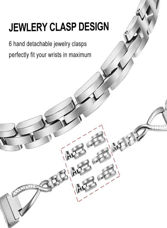 TRUMiRR Band for Fitbit Charge 5 Women, Stainless Steel & Diamond Watchband Feminine Jewelry Strap for Fitbit Charge 5, Silver - Image 5