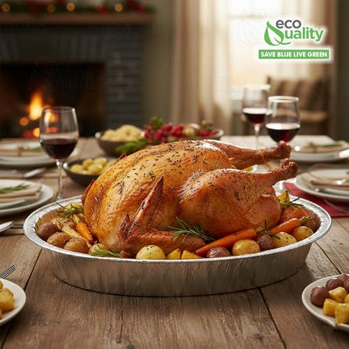 EcoQuality 10 PACK - Disposable Durable Oval Roaster Pan - Turkey Roasting Pans Extra Large, Heavy-Duty Aluminum Foil | Deep, Oval Shape for Chicken, Meat, Brisket, Roasting, Baking | Recyclable | USA MADE - Image 5
