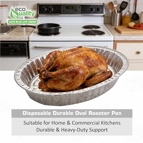 EcoQuality 10 PACK - Disposable Durable Oval Roaster Pan - Turkey Roasting Pans Extra Large, Heavy-Duty Aluminum Foil | Deep, Oval Shape for Chicken, Meat, Brisket, Roasting, Baking | Recyclable | USA MADE - Image 4