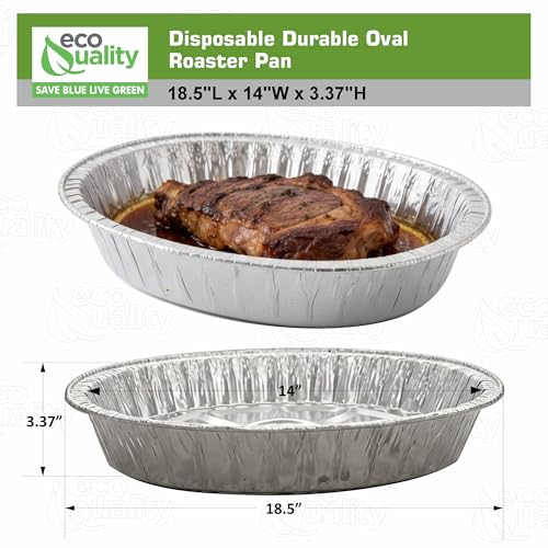 EcoQuality 10 PACK - Disposable Durable Oval Roaster Pan - Turkey Roasting Pans Extra Large, Heavy-Duty Aluminum Foil | Deep, Oval Shape for Chicken, Meat, Brisket, Roasting, Baking | Recyclable | USA MADE - Image 3