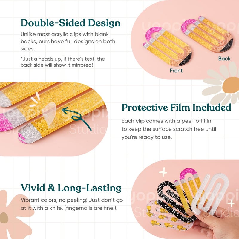 YOPPIX 20 Set Jumbo Teacher Acrylic Paper Clips with 20Pcs Exclusive Back Card, Cute Pencil Paperclip Design for Office Classroom Bookmark Gift Book Lovers, Back to School Supplies - Image 4