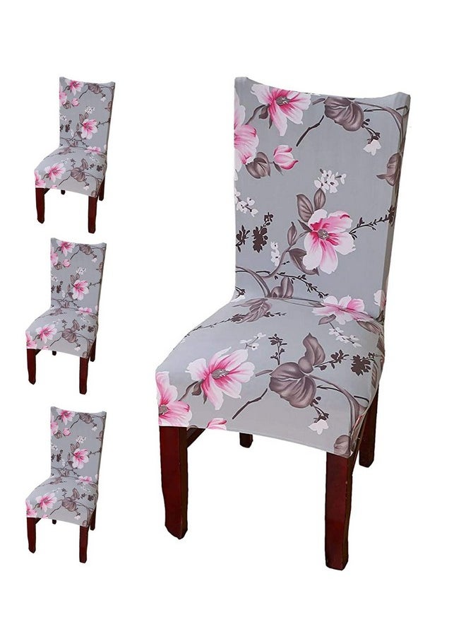 Styleys Styleys Elastic Chair Cover Stretchable Removable Washable Dining Chair Cover Protector Seat Slipcover (4 Chair Cover, SLMC108 Grey/Pink Flower), Polyester;Polyester Blend  - Image 1
