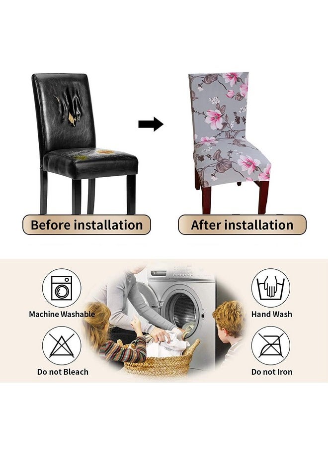 Styleys Styleys Elastic Chair Cover Stretchable Removable Washable Dining Chair Cover Protector Seat Slipcover (4 Chair Cover, SLMC108 Grey/Pink Flower), Polyester;Polyester Blend  - Image 3
