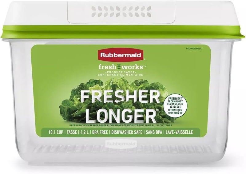 Rubbermaid حاوية تخزين الخضروات الكبيرة من Rubbermaid FreshWorks Saver سعة 181 كوب شفافة - Image 1
