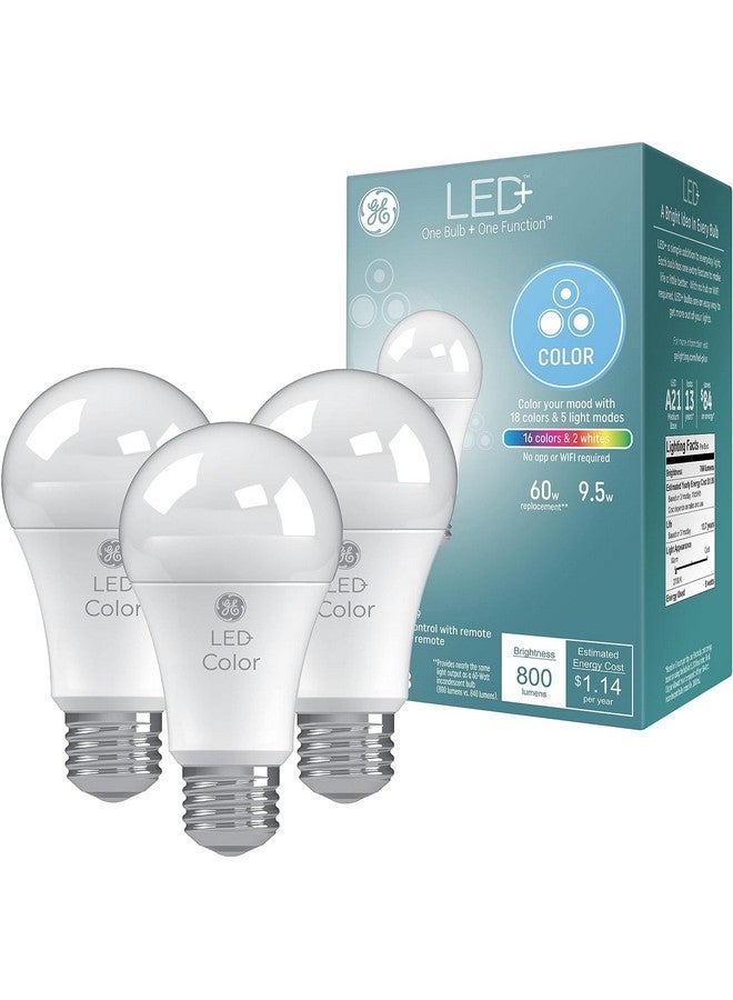 GE LED+ Color Changing LED Light Bulbs with Remote, No App or Wi-Fi Required, A19 Bulbs (3 Pack) - Image 1