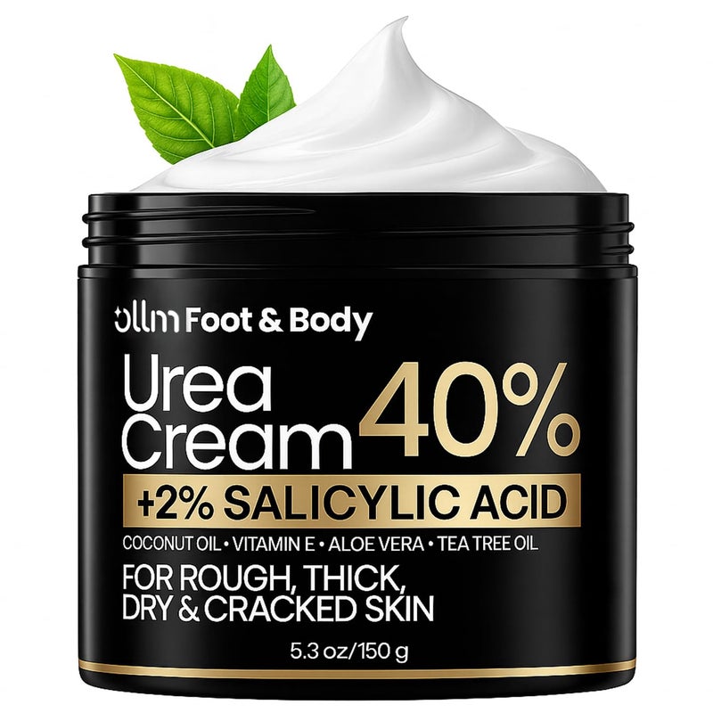 OLLM Urea Cream 40 Percent for Feet - Foot Cream for Dry Cracked Heels, 2% Salicylic Acid for Callus Remover, Maximum Strength Repair Skin, Soft & Smooth 40% Urea Lotion Moisturizer Elbows Hands Knees - Image 1