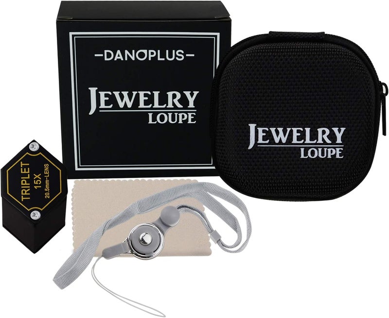 DANOPLUS 15x Jewelry Loupe, 20.5mm Triplet Lens Optical Glass, Black Hexagonal Design, Kit Set with Case, Cloth & Lanyard - Image 3