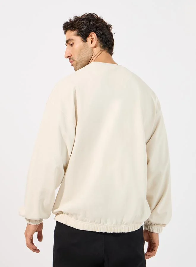 Styli Elasticated Cuff Detail Utility Boxy Sweatshirt with Pocket