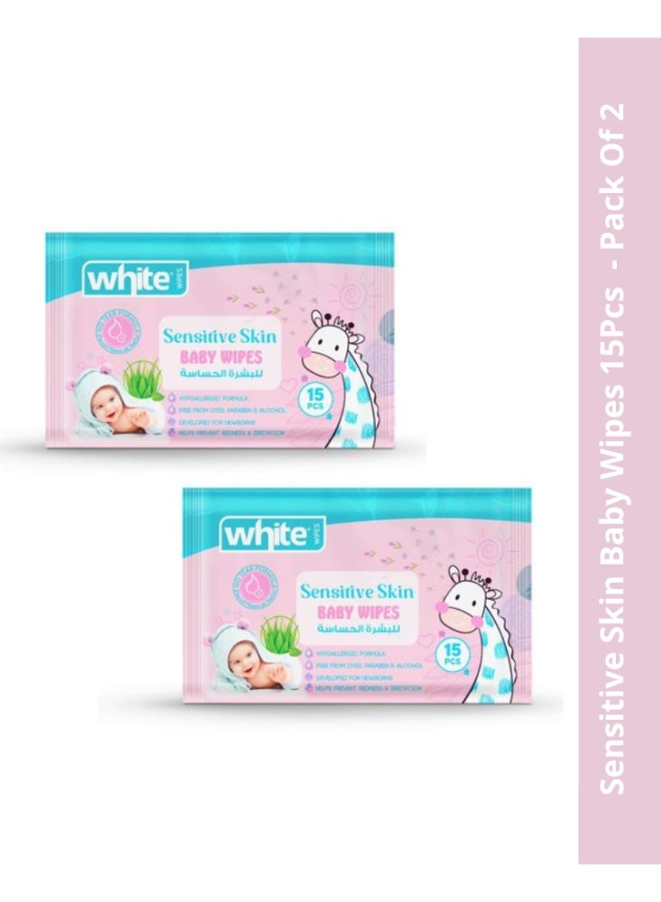 White Sensitive Skin Baby Wipes 15Pcs  - Pack Of 2 - Image 1