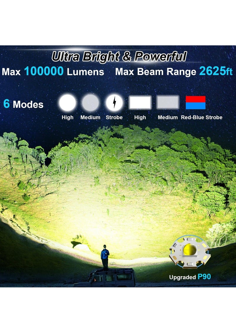 Rechargeable Spotlight 100000 Lumens Led Spot Lights Handheld Large Flashlight Super Bright Outdoor Solar Spotlights Searchlight with Cob Light 6 Modes IPX5 Waterproof - Image 2