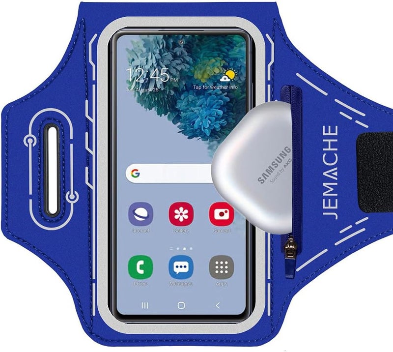 JEMACHE Armband for Samsung Galaxy S25 S24 S23 S22 S21 Ultra/Plus/FE, Gym Running Workouts Arm Band with Earbuds Holder (Nav Blue) - Image 1