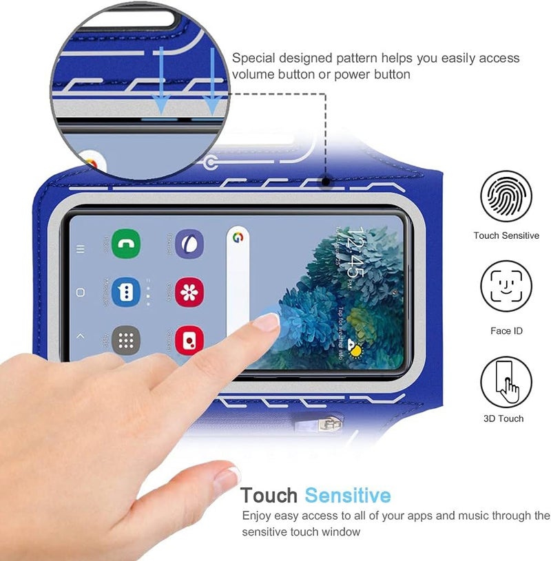 JEMACHE Armband for Samsung Galaxy S25 S24 S23 S22 S21 Ultra/Plus/FE, Gym Running Workouts Arm Band with Earbuds Holder (Nav Blue) - Image 2