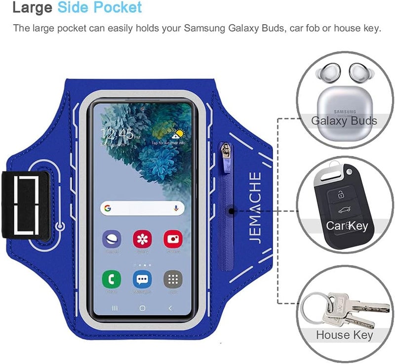JEMACHE Armband for Samsung Galaxy S25 S24 S23 S22 S21 Ultra/Plus/FE, Gym Running Workouts Arm Band with Earbuds Holder (Nav Blue) - Image 5