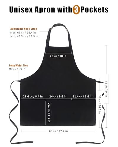 Xeoxarel 6 Pack Adjustable Bib Apron with 3 Pockets Cooking Kitchen Aprons for Women Men Chef, Waterdrop Black - Image 3