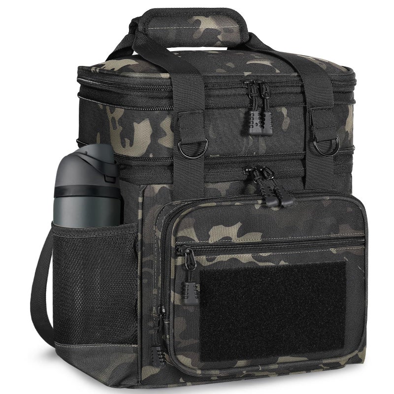GLENKEY Double Deck Insulated Lunch Box Expandable Xlarge Lunch Bag Leakproof Cooler Bag Lunch Pail for Men Women Adults Work Shifts Travel Daytrip22LBlackCamo