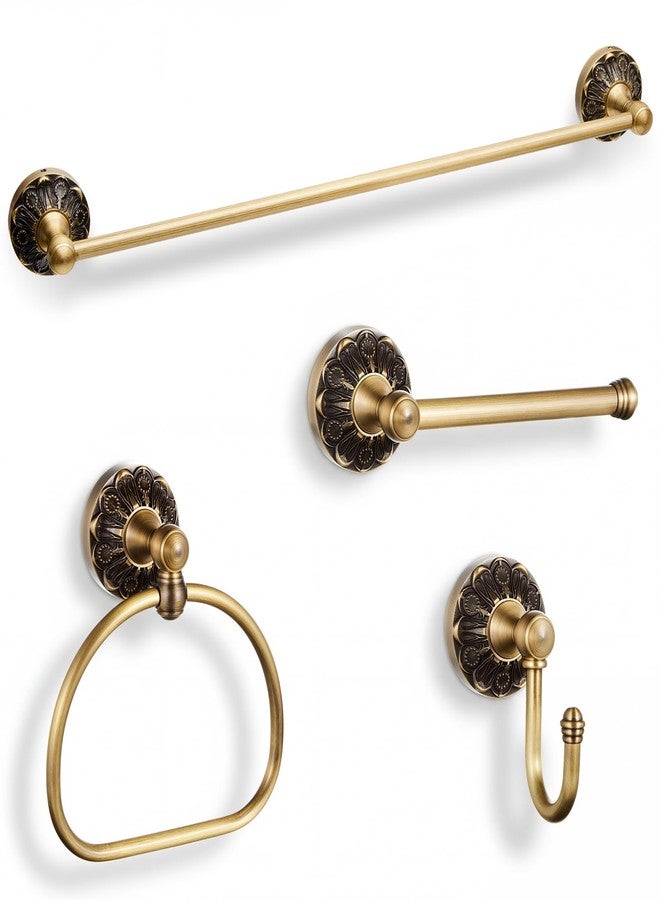 Otoolling 4 Pcs Antique Brass Bathroom Hardware Set, Bathroom Accessories Set, 24 Inch Wall Mounted Bath Towel Bar Toilet Paper Holder Hand Towel Holder Robe Hook for Shower Room Toilet(Single Layer) - Image 1