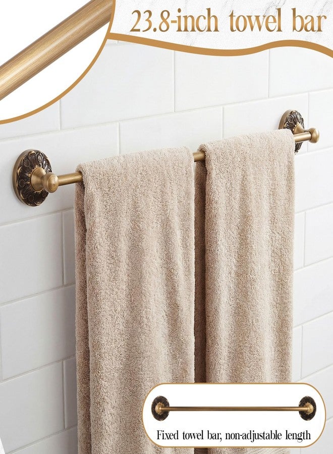 Otoolling 4 Pcs Antique Brass Bathroom Hardware Set, Bathroom Accessories Set, 24 Inch Wall Mounted Bath Towel Bar Toilet Paper Holder Hand Towel Holder Robe Hook for Shower Room Toilet(Single Layer) - Image 5