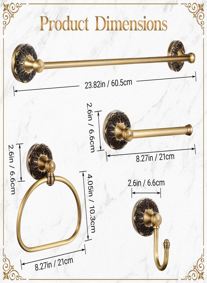 Otoolling 4 Pcs Antique Brass Bathroom Hardware Set, Bathroom Accessories Set, 24 Inch Wall Mounted Bath Towel Bar Toilet Paper Holder Hand Towel Holder Robe Hook for Shower Room Toilet(Single Layer) - Image 2
