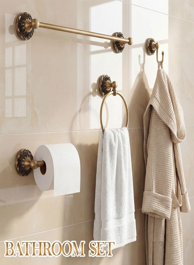 Otoolling 4 Pcs Antique Brass Bathroom Hardware Set, Bathroom Accessories Set, 24 Inch Wall Mounted Bath Towel Bar Toilet Paper Holder Hand Towel Holder Robe Hook for Shower Room Toilet(Single Layer) - Image 4
