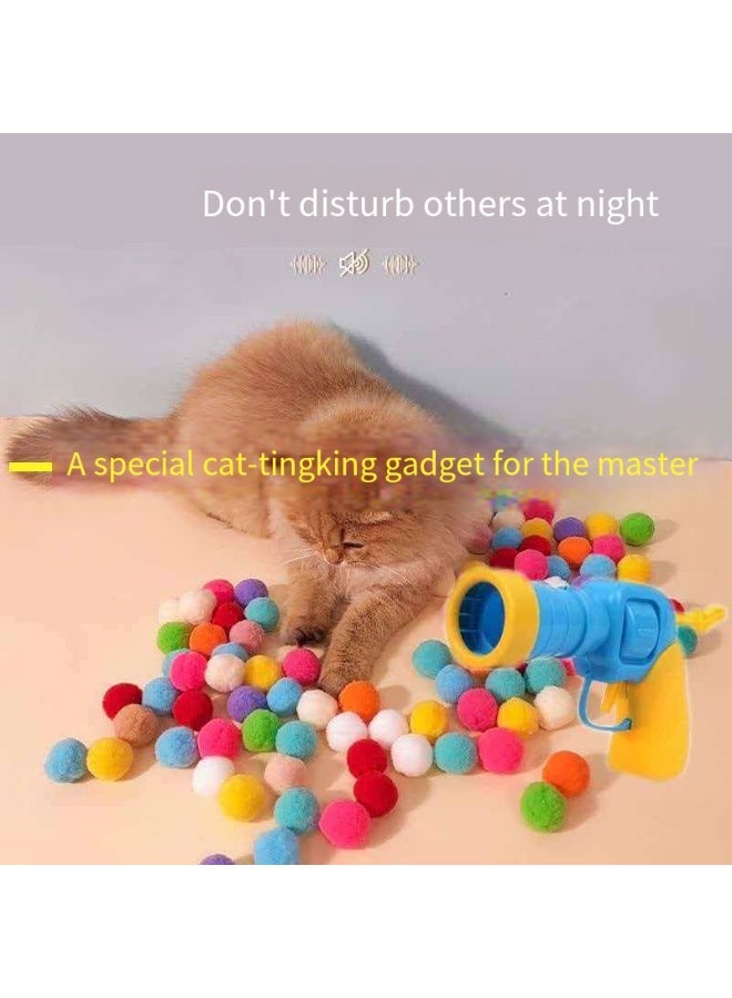 Cat Plush Ball Launcher Toy Gun Set (30 Pcs 3cm Color Pom-poms) Interactive Stress Relief Pet Toy, Bite-Resistant Fluffy Balls for Kitten Solo Play - Image 5