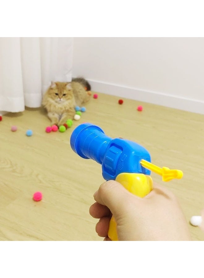 Cat Plush Ball Launcher Toy Gun Set (30 Pcs 3cm Color Pom-poms) Interactive Stress Relief Pet Toy, Bite-Resistant Fluffy Balls for Kitten Solo Play - Image 2
