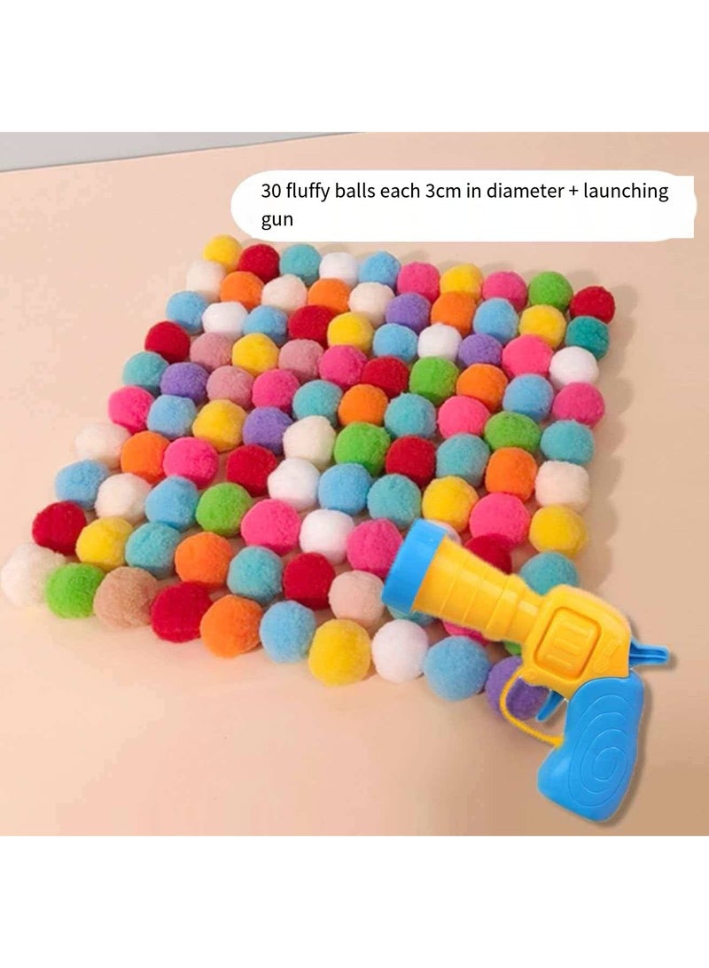 Cat Plush Ball Launcher Toy Gun Set (30 Pcs 3cm Color Pom-poms) Interactive Stress Relief Pet Toy, Bite-Resistant Fluffy Balls for Kitten Solo Play - Image 4