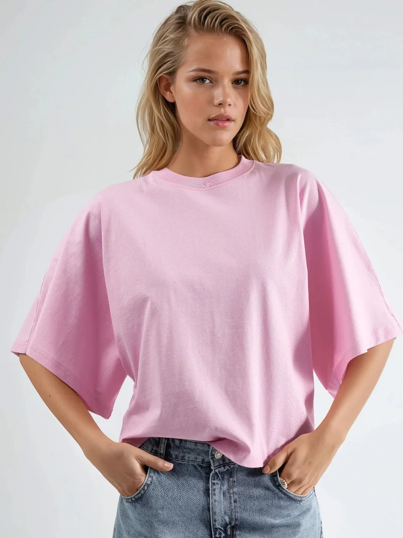 بوسيم BUSEM Oversized Ribbed Crew Neck T-Shirt