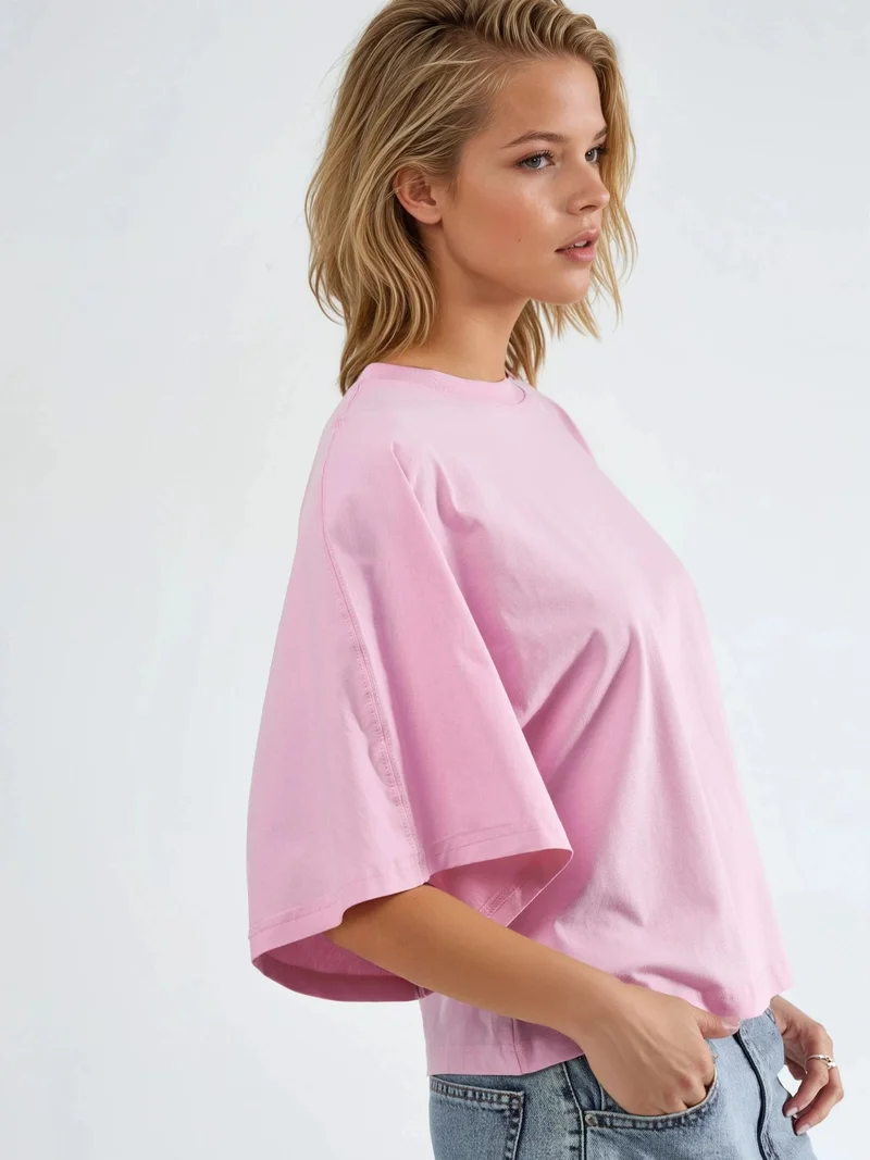 بوسيم BUSEM Oversized Ribbed Crew Neck T-Shirt