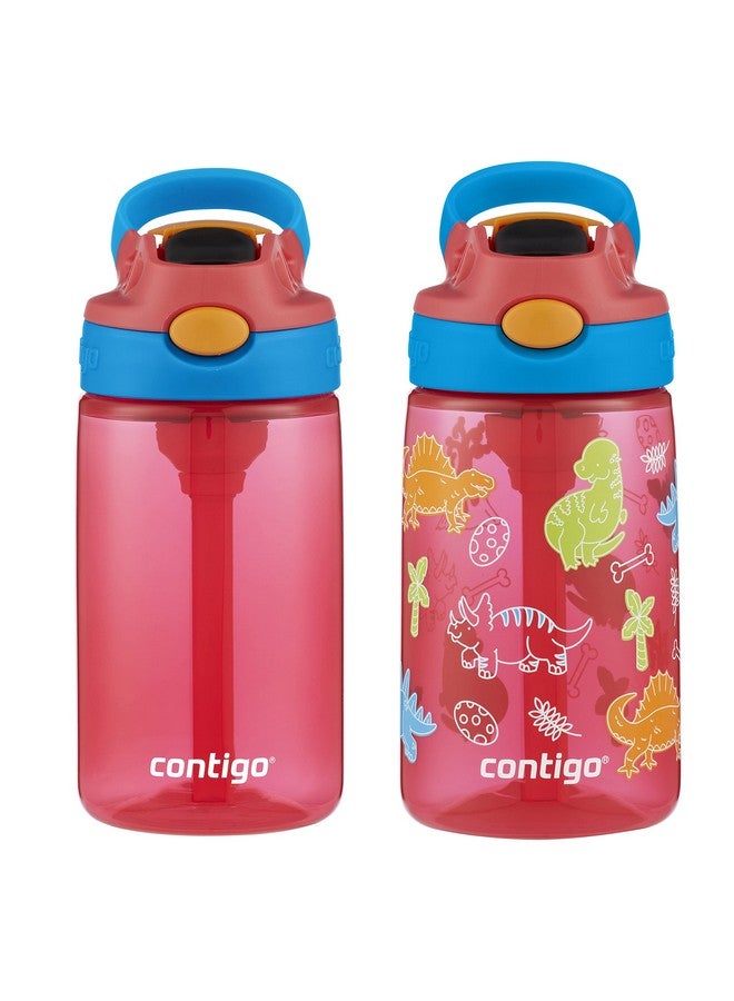 Contigo 14Oz Kids Cleanable Water Bottle With Silicone Straw And Spill-Proof Lid, 2-Pack In Watermelon & Dinos, Dishwasher-Safe - Image 1