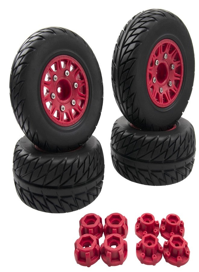 Vgoohobby 4Pack Vgoohobby 4.45" 1/10 RC Off-Road Car Rubber Tires & Plastic Wheels Rim Compatible with Traxxas Arrma Redcat Tamiya HPI Kyosho 1/10 RC Off-Road Buggy Short-Course Truck (Red,Style 2 Tire-Skin) - Image 2