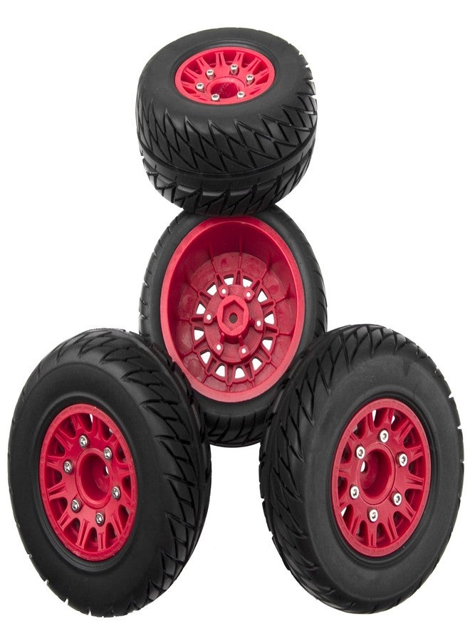 Vgoohobby 4Pack Vgoohobby 4.45" 1/10 RC Off-Road Car Rubber Tires & Plastic Wheels Rim Compatible with Traxxas Arrma Redcat Tamiya HPI Kyosho 1/10 RC Off-Road Buggy Short-Course Truck (Red,Style 2 Tire-Skin) - Image 5