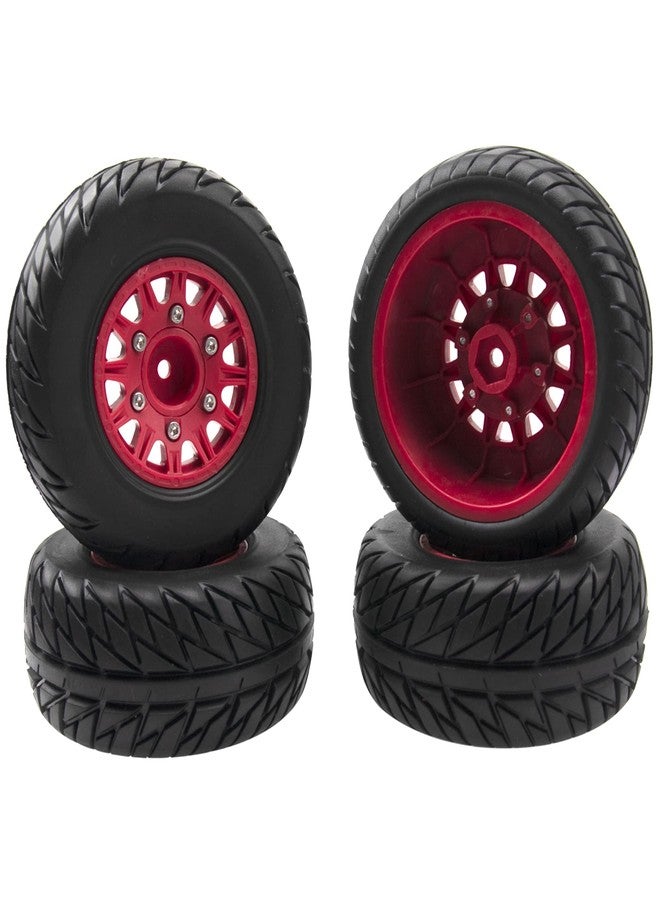 Vgoohobby 4Pack Vgoohobby 4.45" 1/10 RC Off-Road Car Rubber Tires & Plastic Wheels Rim Compatible with Traxxas Arrma Redcat Tamiya HPI Kyosho 1/10 RC Off-Road Buggy Short-Course Truck (Red,Style 2 Tire-Skin) - Image 4