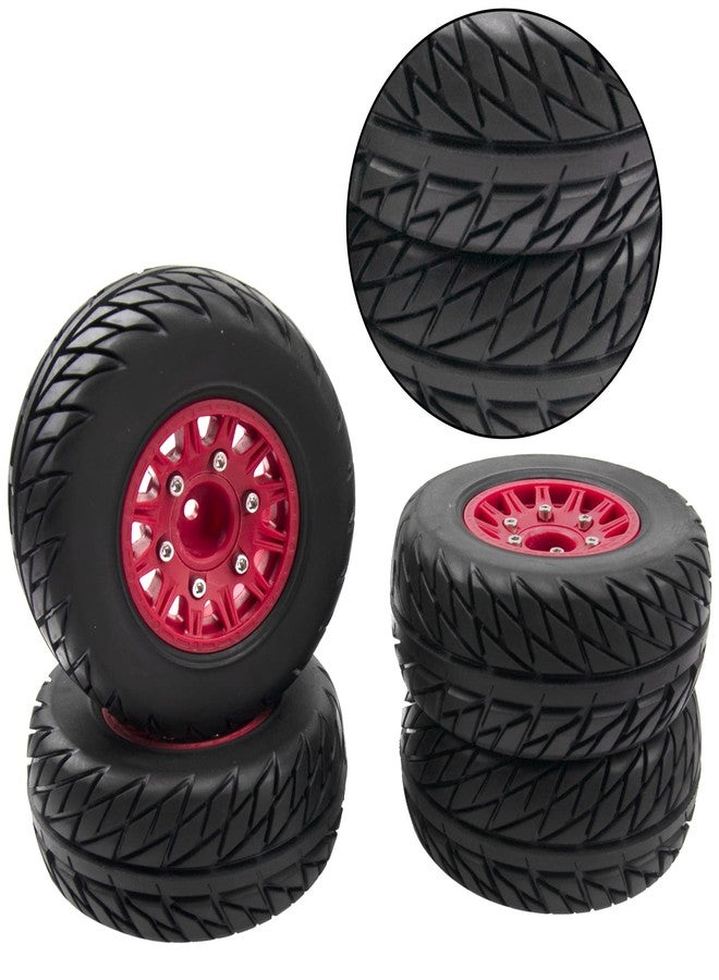 Vgoohobby 4Pack Vgoohobby 4.45" 1/10 RC Off-Road Car Rubber Tires & Plastic Wheels Rim Compatible with Traxxas Arrma Redcat Tamiya HPI Kyosho 1/10 RC Off-Road Buggy Short-Course Truck (Red,Style 2 Tire-Skin) - Image 3