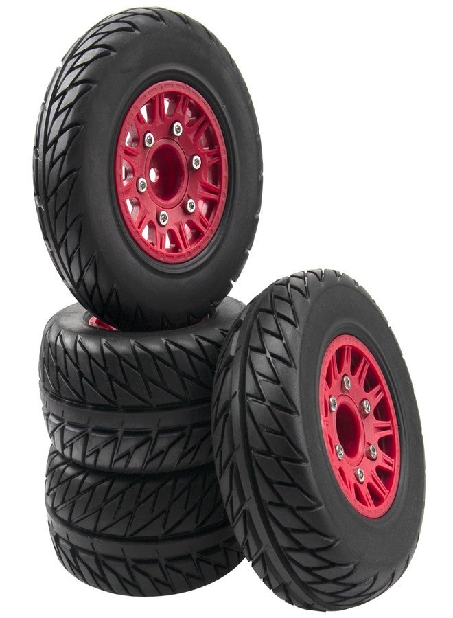 Vgoohobby 4Pack Vgoohobby 4.45" 1/10 RC Off-Road Car Rubber Tires & Plastic Wheels Rim Compatible with Traxxas Arrma Redcat Tamiya HPI Kyosho 1/10 RC Off-Road Buggy Short-Course Truck (Red,Style 2 Tire-Skin) - Image 1
