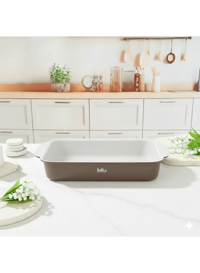 Julia Elite Prof Rectangular Pan 34cm - Brown - Beige Granite Non-Stick - Induction Ready - Image 1