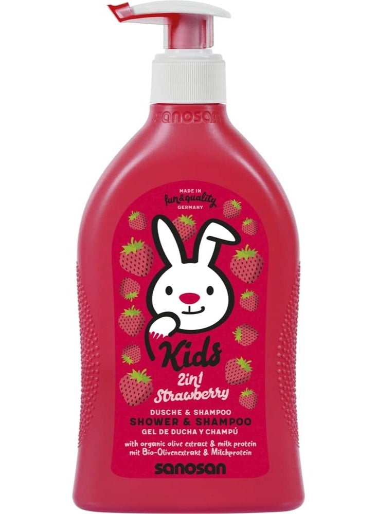 سانوسان شامبو وجل استحمام سانوسان كيدز 2 في 1 - مستخلص الزيتون وحليب - بروتين - برائحة الفراولة - Image 1