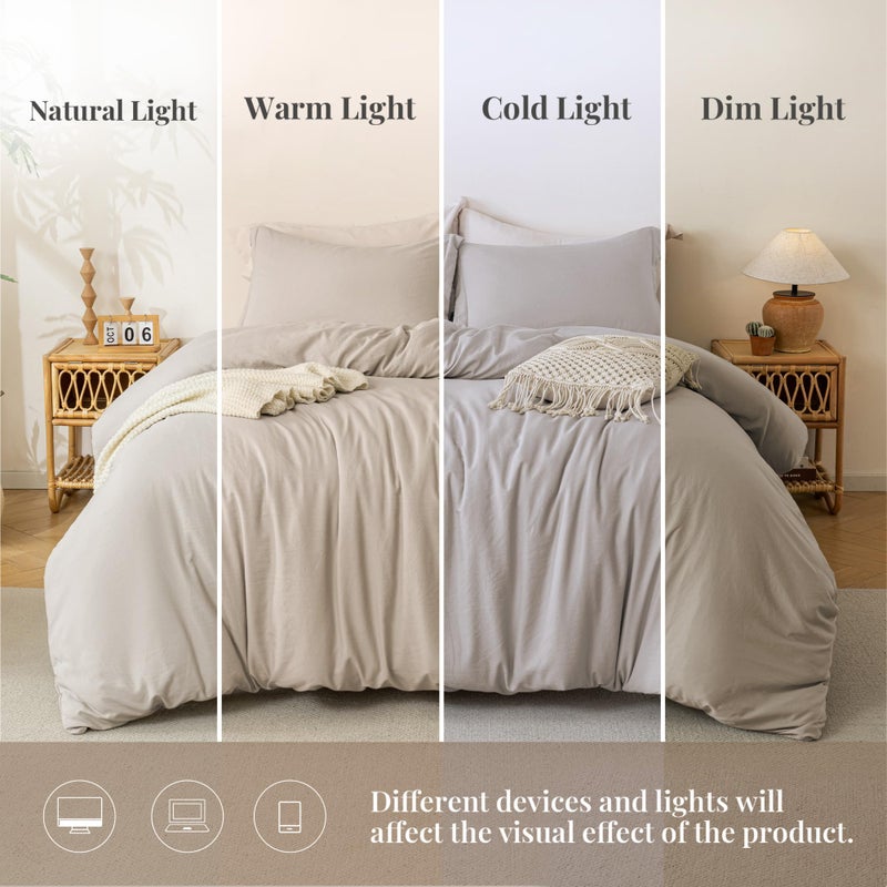 MILDLY Super Soft Duvet Cover - 100% Washed Microfiber Oatmeal Linen Grey Comforter Cover Set 3 Pieces with Zipper Closure & Corner Ties (No Comforter) - Image 4