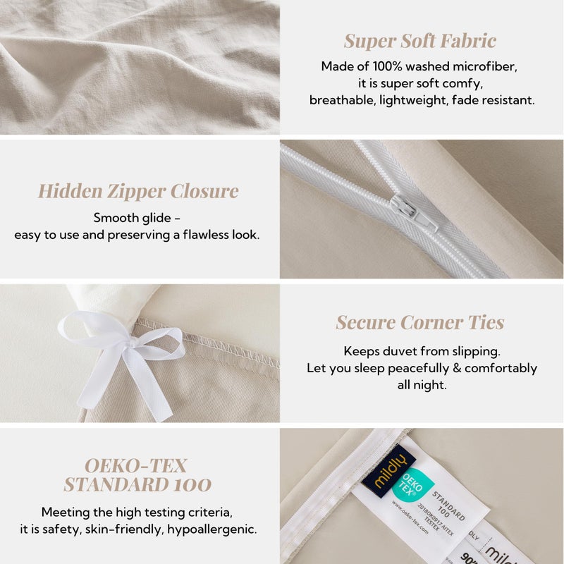 MILDLY Super Soft Duvet Cover - 100% Washed Microfiber Oatmeal Linen Grey Comforter Cover Set 3 Pieces with Zipper Closure & Corner Ties (No Comforter) - Image 5