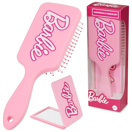 Barbie Detangle Hair Brush for Women Teenagers Girls, Paddle Brush and Compact Mirror Set - Gifts for Her - Image 1